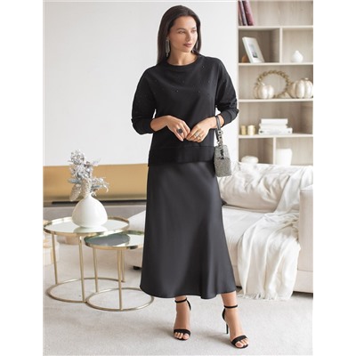 Свитшот из эластичного футера с принтом стразами