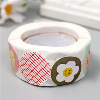Наклейка бумага «Цветочки», d=2.5 см, 500 шт. в рулоне, 3×6.5×6.5 см