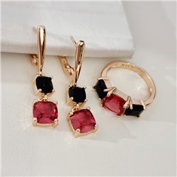 Комплект ювелирной бижутерии коллекция "Дубай" серьги и кольцо 20 р, покрытие позолота, вставка: стекло, цвет: черный и рубиновый, арт.414.202-20