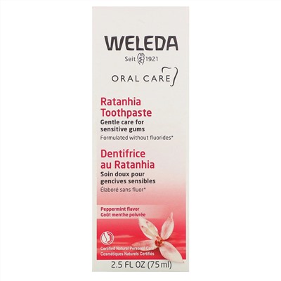 Weleda, Oral Care, Ratanhia Toothpaste, Peppermint Flavor, 2.5 fl oz (75 ml)
