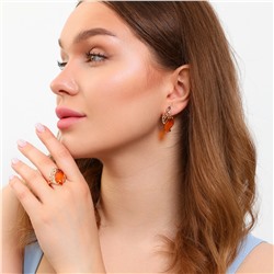 Комплект ювелирной бижутерии коллекция  "Дубай", серьги и кольцо 17 р, покрытие: позолота, вставка: искусственный янтарь, арт.314.439-17