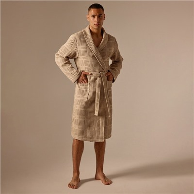 Халат вафельный мужской SL HOME: Chess «Саббиа», размер S, хлопок 100%, коричневый