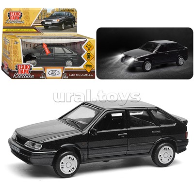 Машина металл LADA 2114 "Самара", 12см, (свет-звук, откр дв, баг, черный) инерц., в коробке