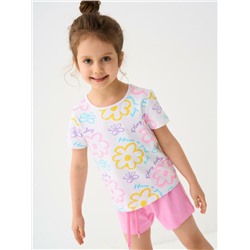 Комплект трикотажный для девочек: фуфайка (футболка), шорты