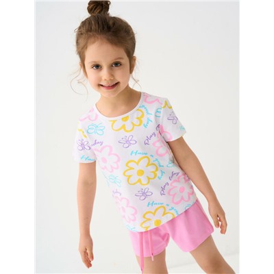 Комплект трикотажный для девочек: фуфайка (футболка), шорты