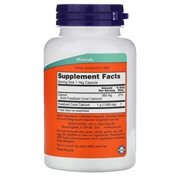 Now Foods, Кальций из кораллов, 1000 мг, 100 растительных капсул