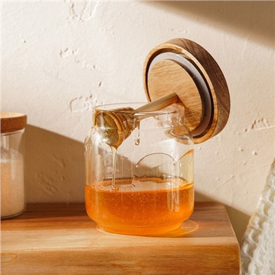 Баночка для мёда SL Home «Южная акация», 450 мл, 9×13.5 см, с крышкой и ложкой, стекло, прозрачная
