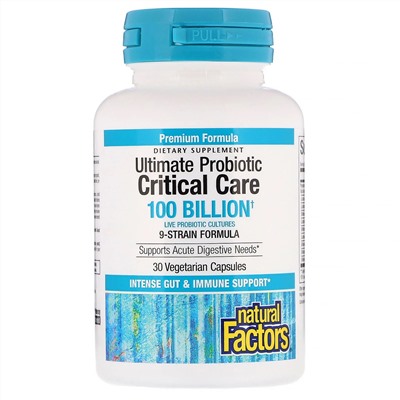 Natural Factors, Ultimate Probiotic Critical Care, пробиотики для лечения критических состояний, 100 миллиардов КОЕ, 30 вегетарианских капсул