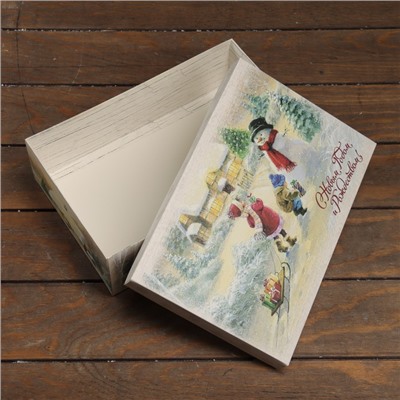 Коробка подарочная новогодняя складная, крышка-дно «С Новым Годом и Рождеством» 30×20×9 см