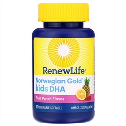 Renew Life, Norwegian Gold, ДГК для детей, со вкусом фруктового пунша, 200 мг, 60 жевательных таблеток