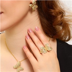 Комплект ювелирной бижутерии Итальянское золото (покрытие желтое 14к) в форме бабочки, серьги, кулон и кольцо разъемное, арт.213.724