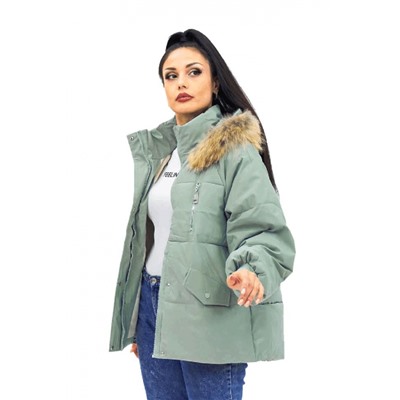 Куртка парка демисезонная с натуральным мехом арт.613А (Бирюзовый)
