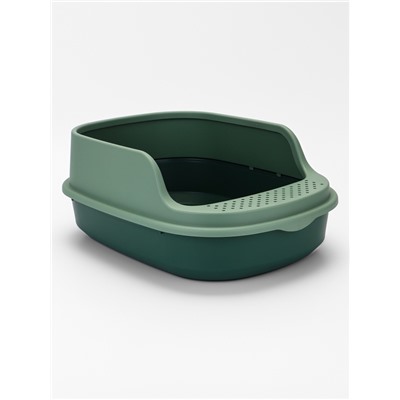 Лоток для кошек Фур-Мур 48×35.5 см с высоким бортом + совок, Soft-touch, изумруд