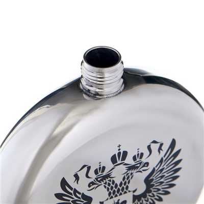 Фляжка «Герб России», нержавеющая сталь, круглая, 150 мл, 5 oz