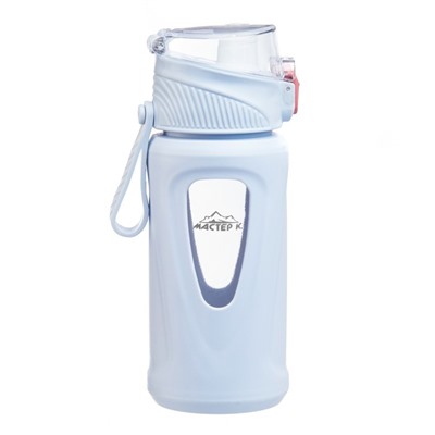 Бутылка для воды, 400 мл, 19.5×7×5.2 см, стеклянная, голубая