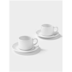 Набор чайный Magistro Basic bistro, 4 предмета: 2 чашки 200 мл, 2 блюдца d=15 см, фарфор, белый