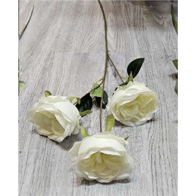 Цветок искусственный Роза пионовидная белый 80 см 3 бутона / RF-1572 /уп 400/