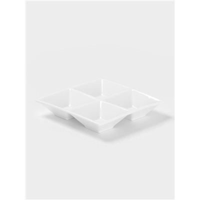 Менажница 4 ячейки Wilmax, 15×15 см, фарфор, белая