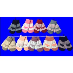 6 ПАР - Варежки детские зимние двойные внутри с мехом на веревочке "Лисички"