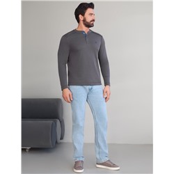 Джемпер хенли из полотна пике с меланжевым плетением с эластаном