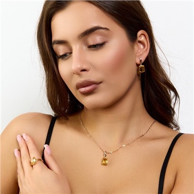 Комплект ювелирной бижутерии коллекция "Дубай" серьги, кулон и кольцо 17 р, покрытие позолота, вставка: стекло, цвет: желтый, арт.414.318-17