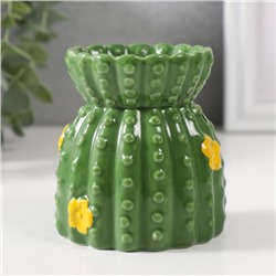 Аромалампа для эфирных масел «Кактус с цветочками», керамика, 8×8×8.5 см