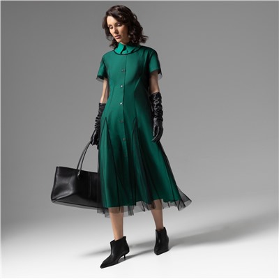 Платье-рубашка с накидкой из сетки, Стильное самообладание (2 в 1)