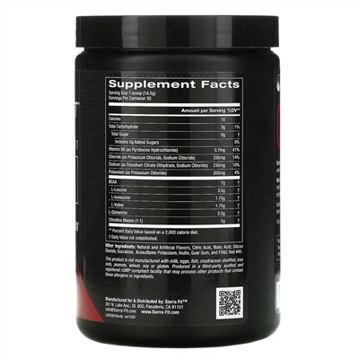 Sierra Fit, аминокислоты с разветвленными цепями (BCAA) и электролиты, 7 г BCAA, со вкусом фруктового пунша, 435 г (15,34 унции)
