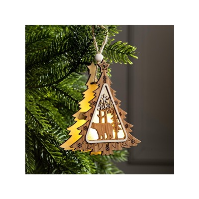 Ёлочная игрушка «Ёлочка с медведем», 11×11×2 см, от батареек, свечение тёплое белое