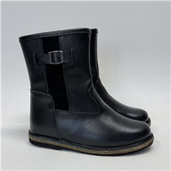 Черные мужские полусапоги кожаные с замком на войлочной подошве