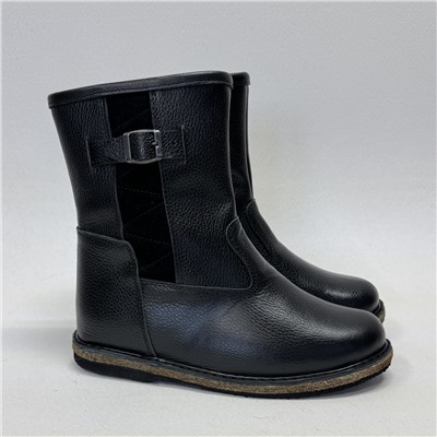 Черные мужские полусапоги кожаные с замком на войлочной подошве