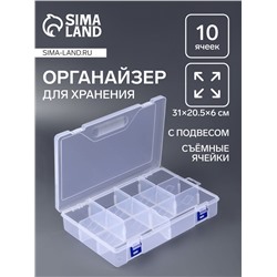 Органайзер для хранения мелочей, 10 съёмных ячеек, с подвесом, 31×20.5×6 см, прозрачный