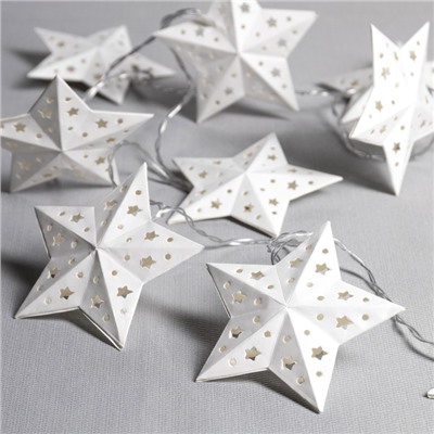 УЦЕНКА Гирлянда «Нить», 2 м, с насадками «Бумажная звезда», IP20, 10 LED, AAх2 (не в комплекте), прозрачная нить, свечение тёплое белое