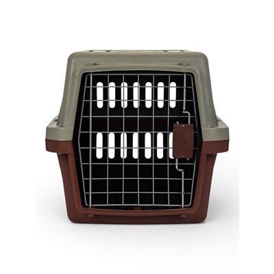 Переноска для животных, 59×36×35 см, с поддоном, с металлической дверью, цвет кофейный, серый