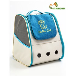Рюкзак для переноски кошек и собак, прозрачный, 32×28×38 см, бело-синий
