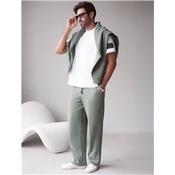 Брюки прямые на резинке из футера двухнитки с эластаном с затяжкой по низу