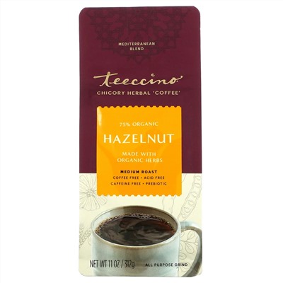 Teeccino, травяной кофе из цикория, средней прожарки, без кофеина, фундук, 312 г (11 унций)