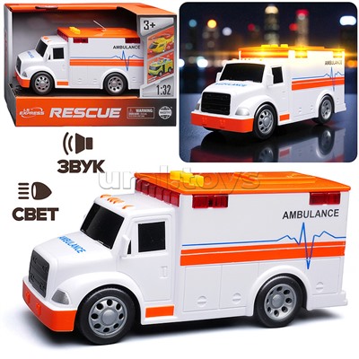 Машина "Скорая помощь" 1:32 (свет, звук) в коробке