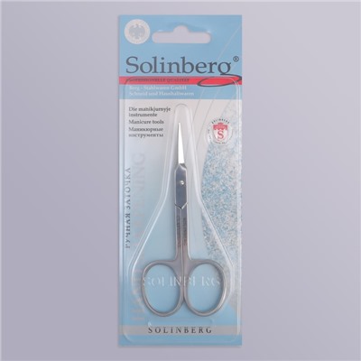Ножницы маникюрные Solinberg, для кутикулы, загнутые, узкие, 10,5 см, на блистере, цвет серебристый, 072