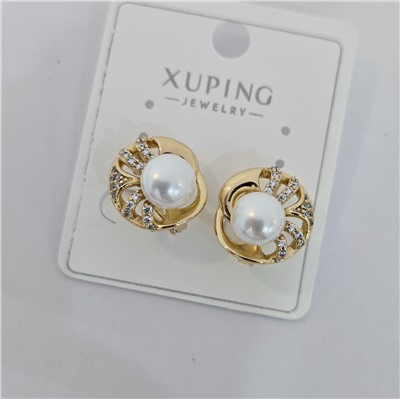 Серьги коллекция "Xuping" покрытие позолота, вставка: искусственный жемчуг и фианиты, арт.004.060