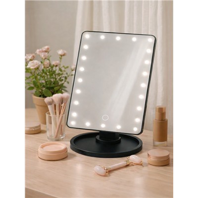 Зеркало KZ-06, подсветка, сенсорная кнопка, 22 диода, 26.5×16×12 см, 4хАА, чёрное