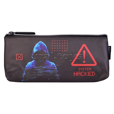 Пенал "Label. Hacker" 21x8x3,5 см, треугольный для 45 предметов, на молнии, искусственная кожа до -40C с антивандальной фактурой, с подкладом