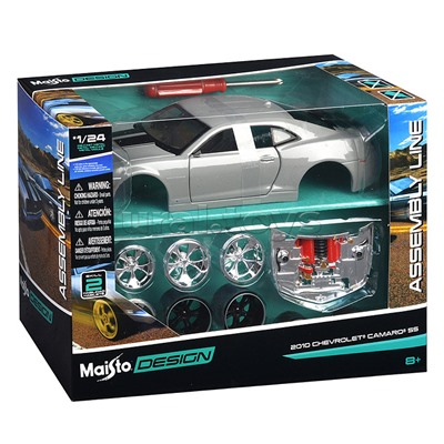 DIY машинка с отверткой die-cast 2010 Chevrolet Camaro RS, 1:24, серая с принтом, открывающиеся двери