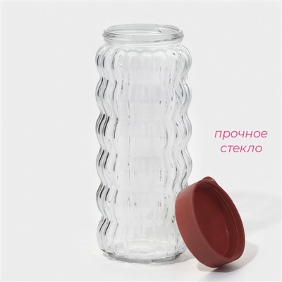 Банка для сыпучих продуктов Доляна «Коралл», 1 л, 9×23 см, с пластиковой крышкой, стекло, прозрачная