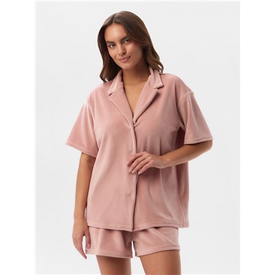 Пижама женская (рубашка, шорты) KAFTAN Plushy, размер 52-54, розовая