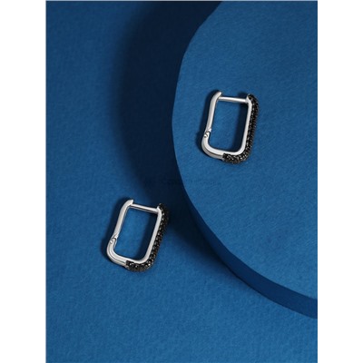 Серьги из серебра с чёрной шпинелью родированные с-7537рч416