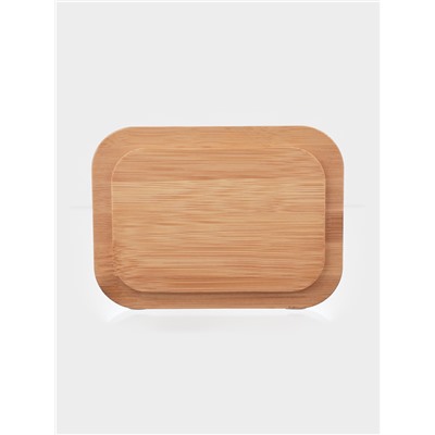 Маслёнка, 17.4×13×6.5 см, с бамбуковой крышкой-подставкой и ножом, стекло, прозрачная