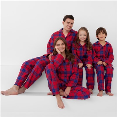 Пижама детская новогодняя из фланели (рубашка и брюки) KAFTAN, размер 30 (98-104 см), красная