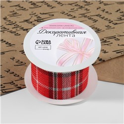 Лента текстильная «Клетка», 50 мм, 4.5±0.5 м, красная, белая