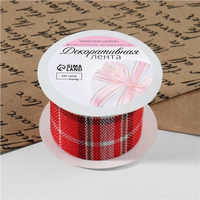 Лента текстильная «Клетка», 50 мм, 4.5±0.5 м, красная, белая